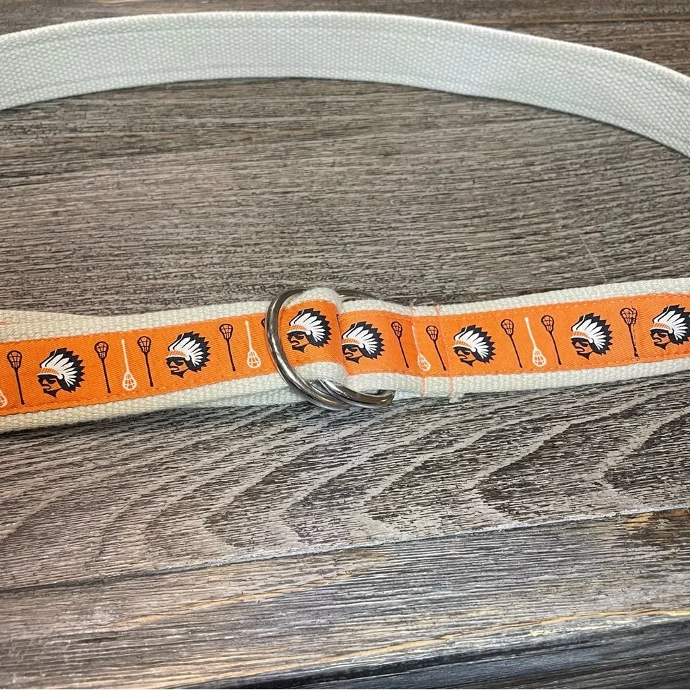 Vineyard Vines canvas club belt. Lacrosse sticks Native American. Used. 48” long